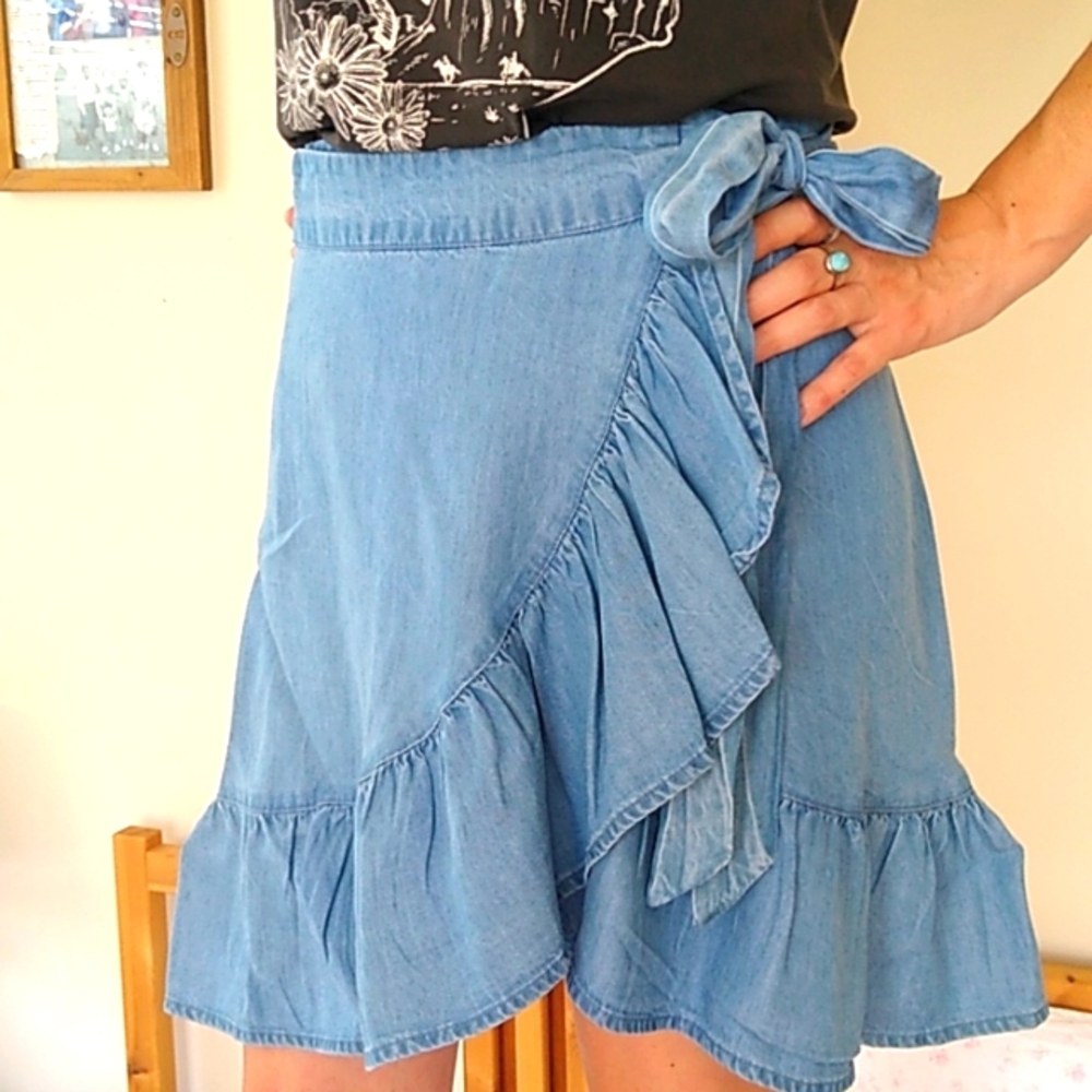 Jean Skirt Wrap Tie High Waist